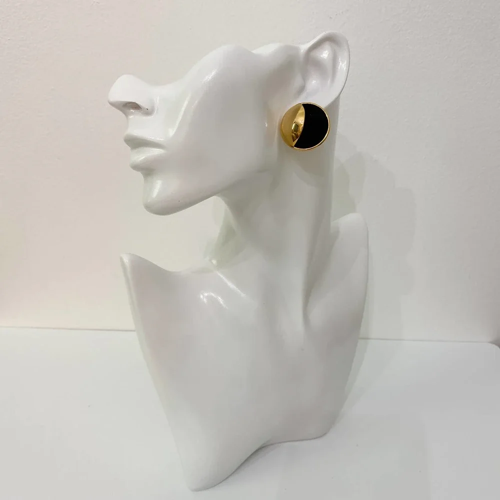 VTG Gold Black Waning Moon Earrings